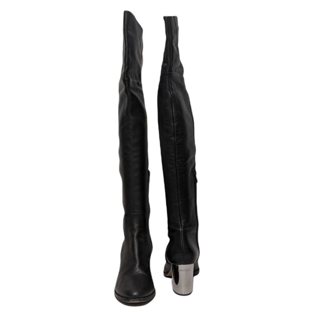 JIMMY CHOO Mercer Over the Knee OTK Leather Silver Block Heel Boots 39.5 - Picture 3 of 13